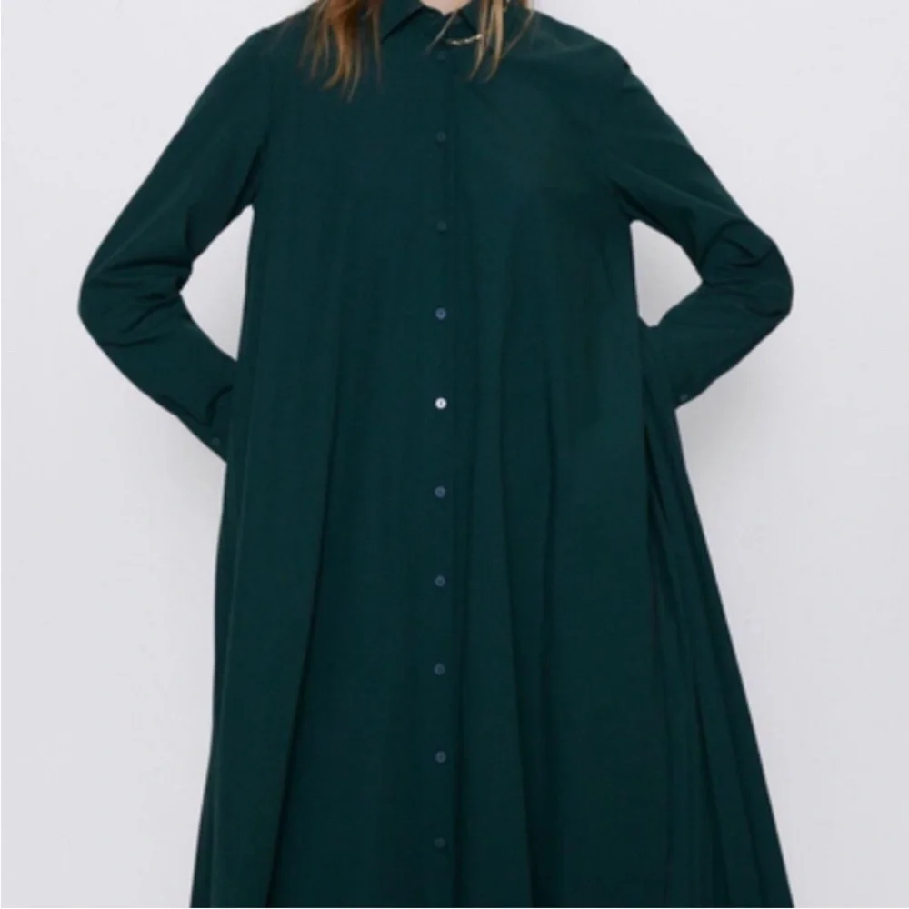 Zara Hunter Green Midi Pleated Dress - Picture 14 of 15